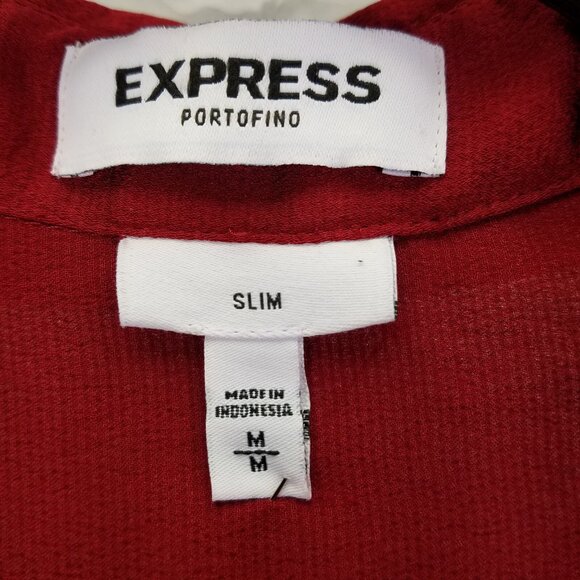 Express Portofino Button Up Camp Shirt Women's M Sleeve Slim Fit Red Pockets - Picture 8 of 12